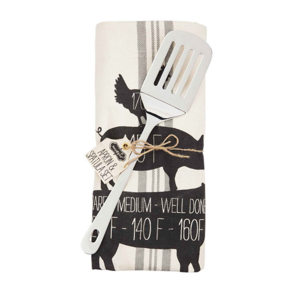 Mud Pie BBQ Grill Apron and Stainless - Steel Spatula Combo Set