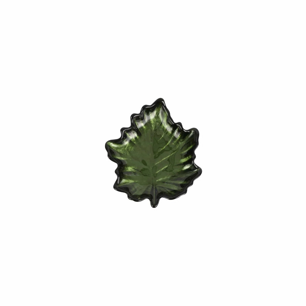 Vietri Autunno Collection Glass Figural Leaf-shaped Canapé Serving Plates