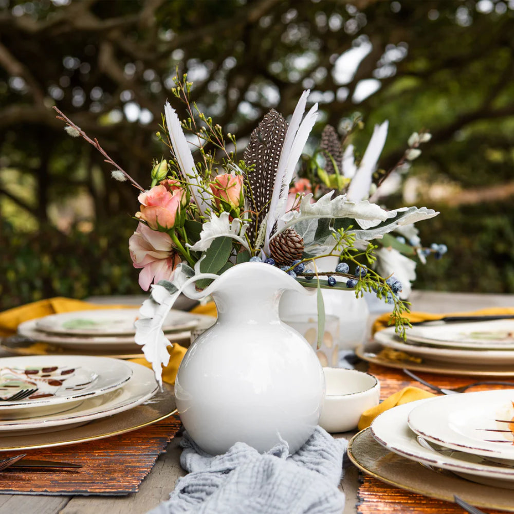 Vietri Small Fluted White Glass Vase Inspired by Hibiscus Flower