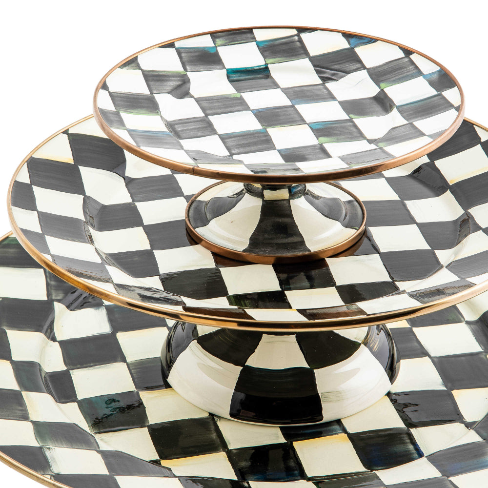 MacKenzie-Childs Enameled Courtly Check Pedestal Platter for Stunning Food Display
