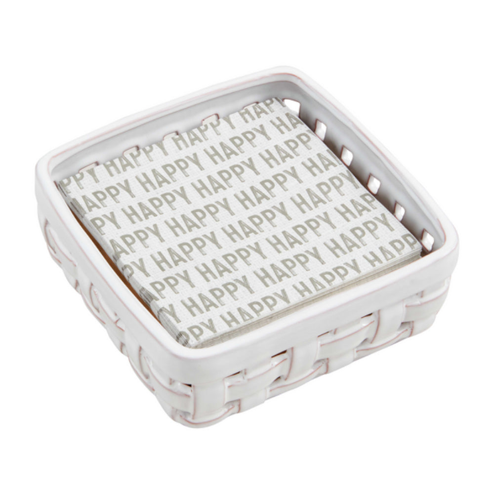 Mud Pie Glazed Terracotta Woven Cocktail Napkin and Caddy Set for Happy Gatherings