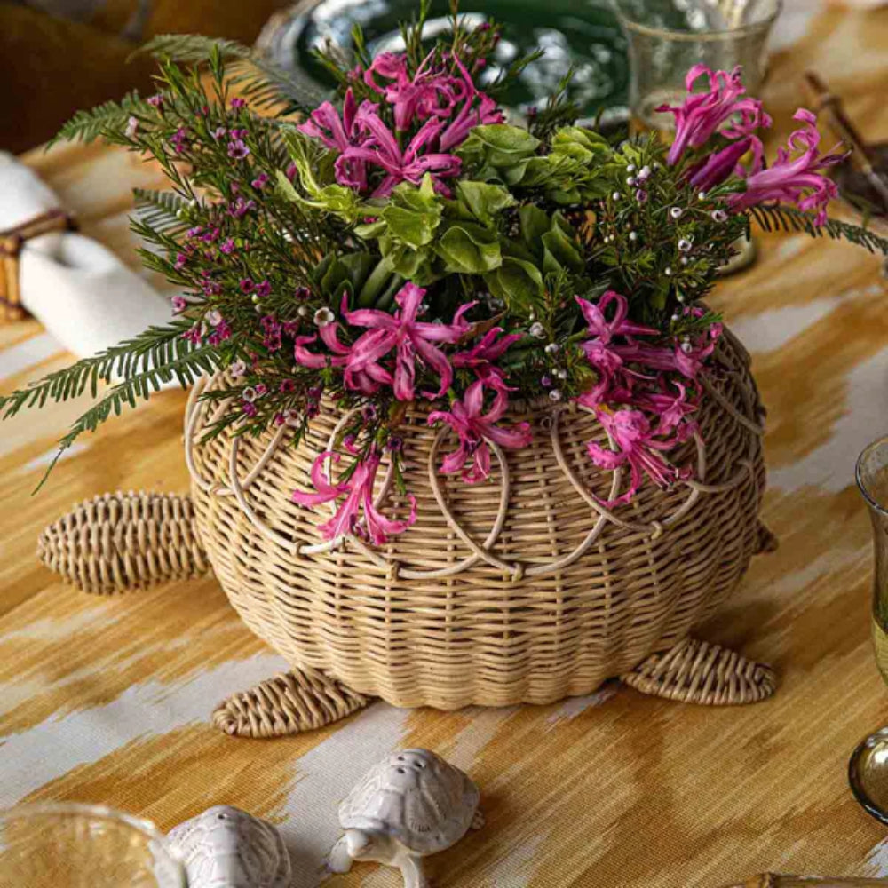 Juliska Provence Hand - Woven Whitewashed Rattan Turtle - Shaped Bowl