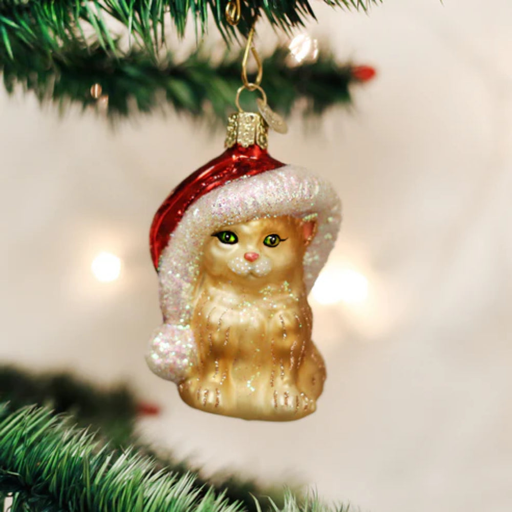 Old World Christmas Hand - painted and Glittered Santa's Kitten Christmas Tree Ornament