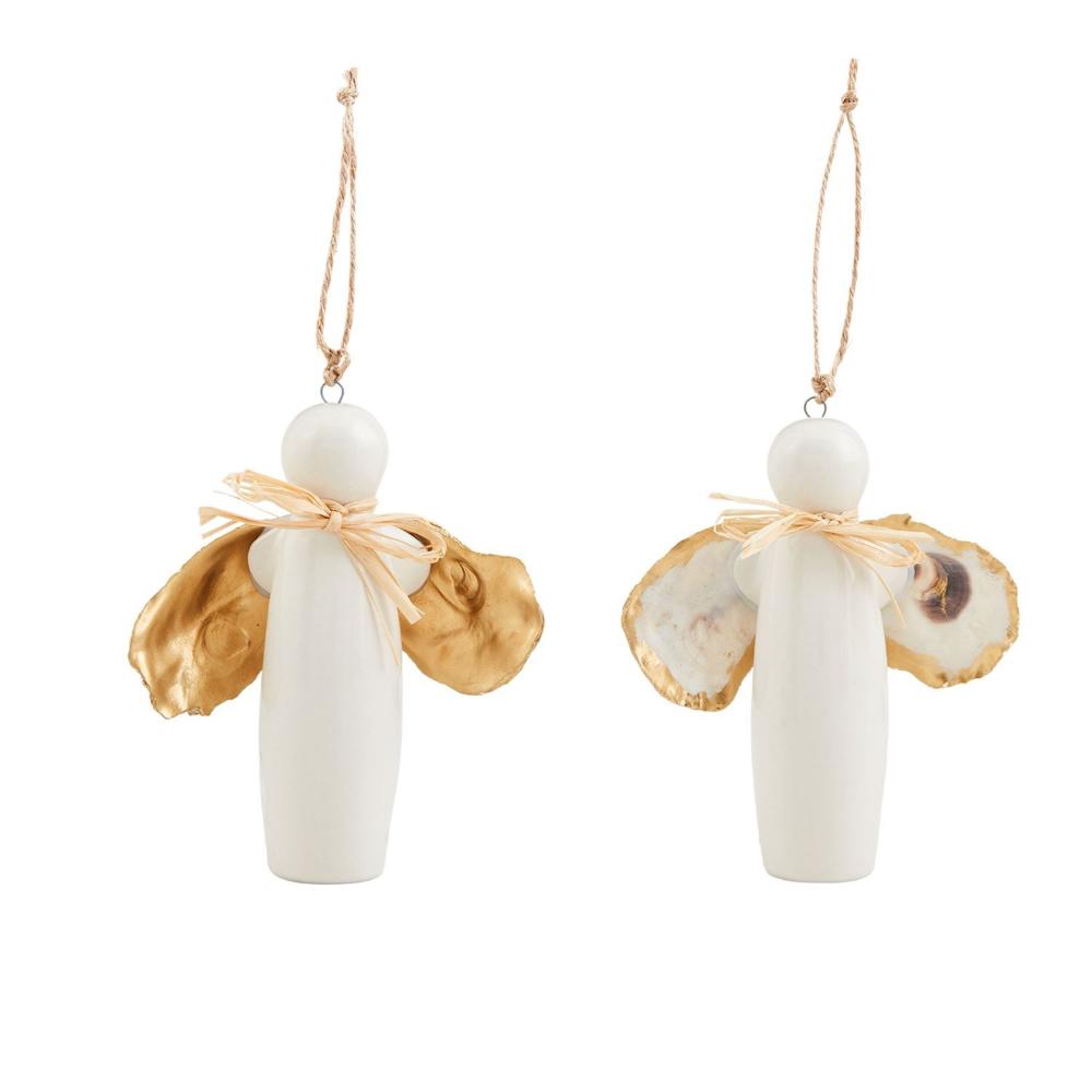 Mud Pie Angel Ornament with Oyster Shell Wings and Gold Accents (2 Styles Available)