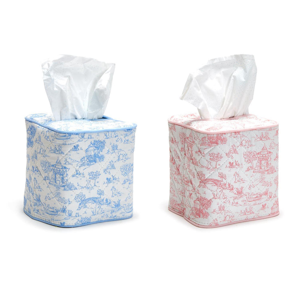 Two's Company Quilted Cotton Tissue Box Cover with Charming Animal Toile Pattern