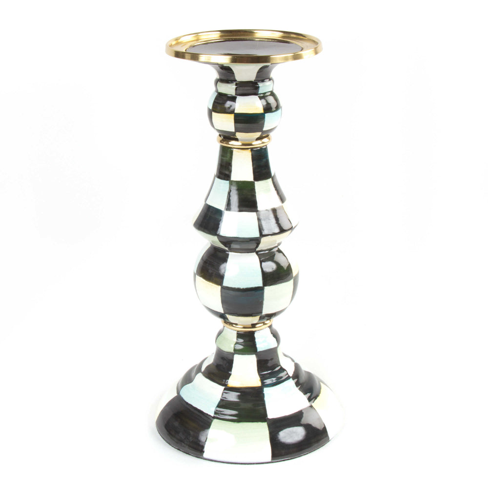MacKenzie-Childs Heavy-Gauge Hand-Painted Courtly Check Enamel Pillar Candlestick