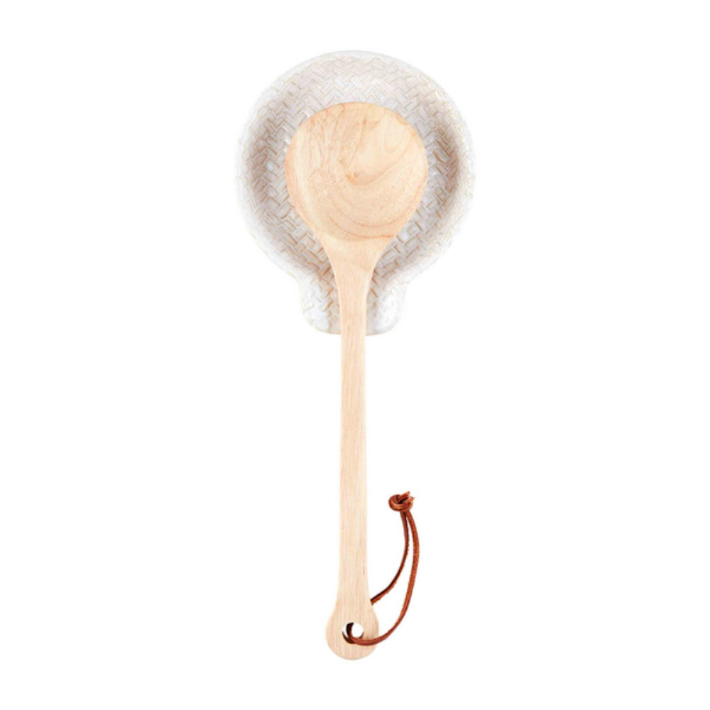 Mud Pie Casual Textured Stoneware Spoon Rest Set with Wooden Spoon