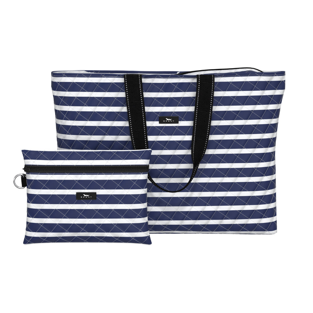 Scout Plus One Travel Tote Bag with Zipper Pouch - Nantucket Navy Color