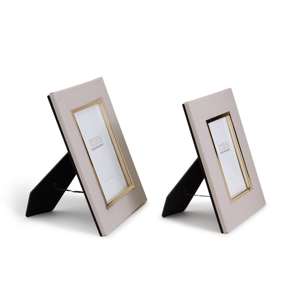 Stylish Taupe Vegan Leather Stingray Photo Frame with Gold Trim