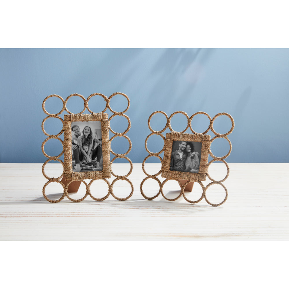 Mud Pie Rustic Seagrass-Wrapped Metal Ring Photo Frame