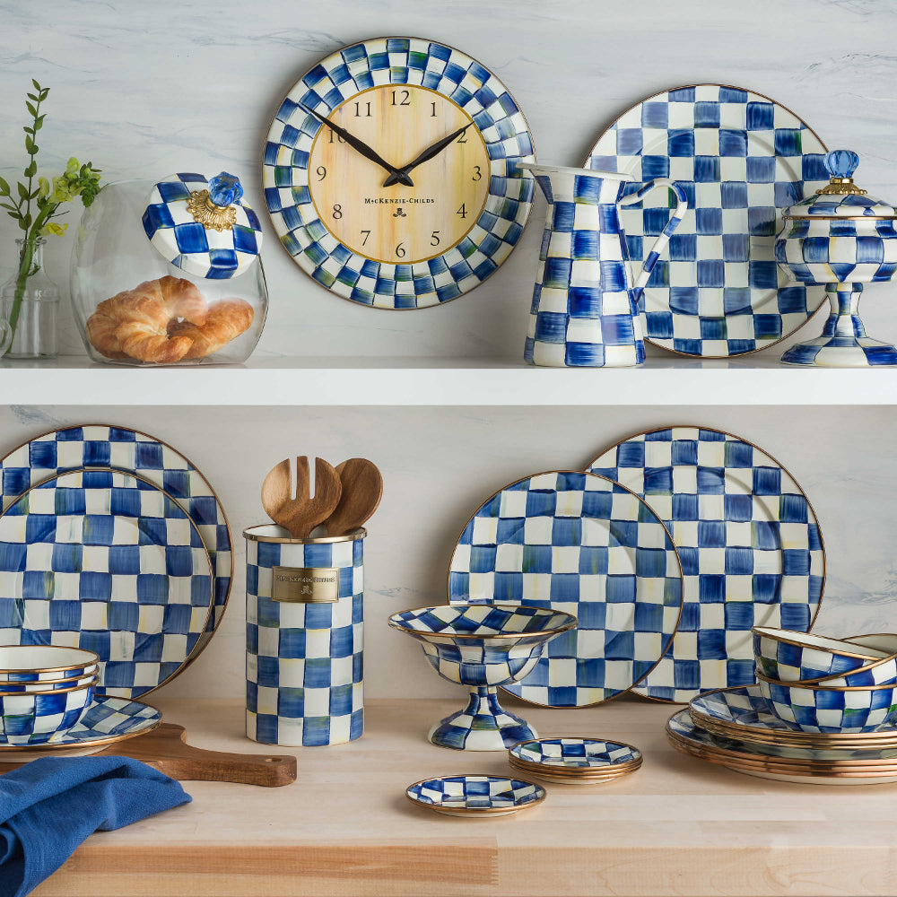 MacKenzie-Childs Hand-Painted Blue Royal Check Enamel Charger Plate