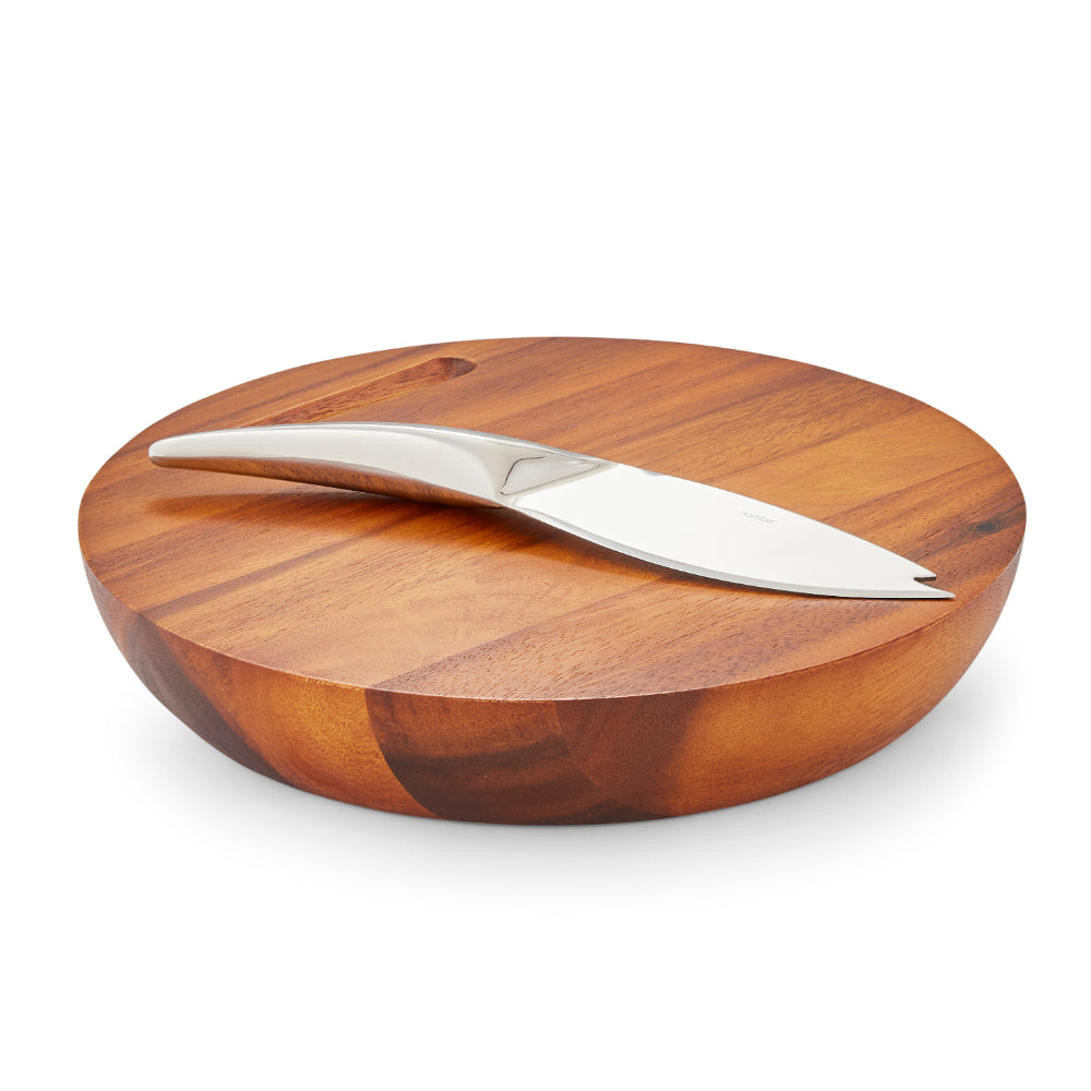 Nambé Acacia Wood Harmony Cheese Board with Stainless Steel Knife