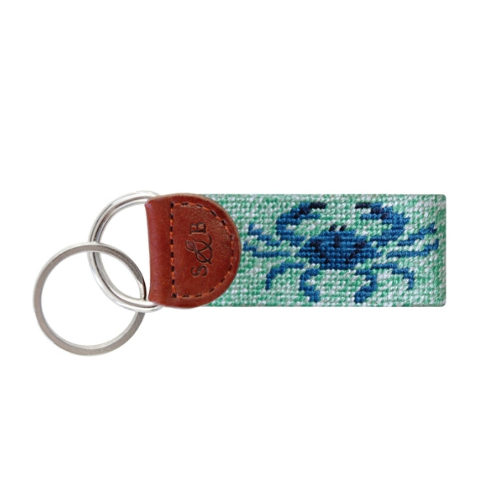 Smathers & Branson Needlepoint Key Fob Featuring a Blue Crab Design