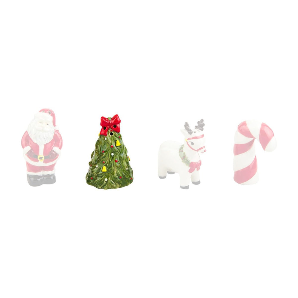 Mud Pie Christmas - Themed Vintage Stoneware Salt and Pepper Shakers for Home Decor