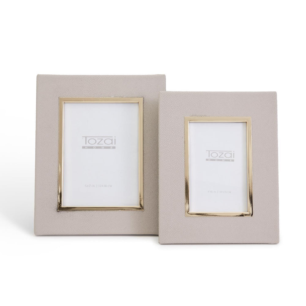 Stylish Taupe Vegan Leather Stingray Photo Frame with Gold Trim
