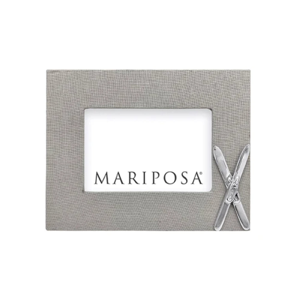 Elegant Gray Linen Frame with Crossed Skis for Winter Memories
