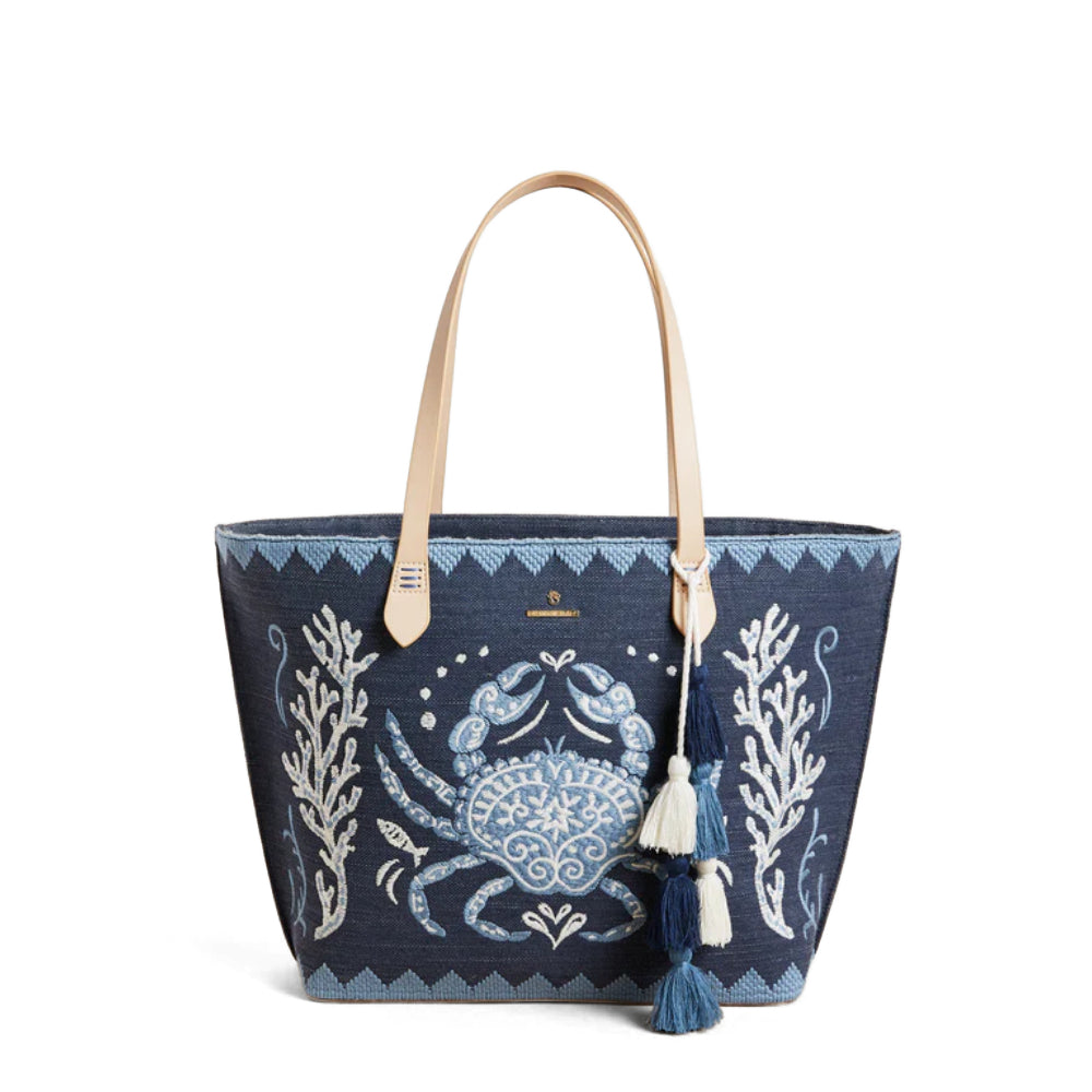 Spartina Fiesta Cotton and Jute Blend Beach Tote Bag with Embroidered Hamilton Crab Design