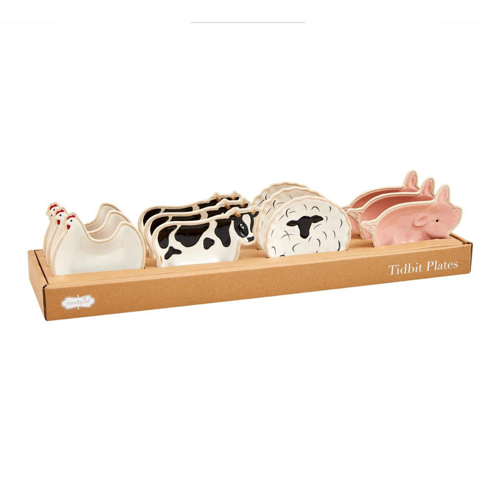 Mud Pie Hand - painted Farm Animal Themed Stoneware Tidbit Dishes
