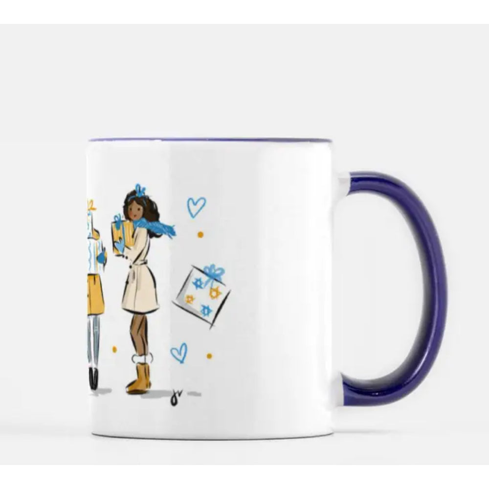 11oz Navy Blue Handle Ceramic Mug for Hanukkah Girls