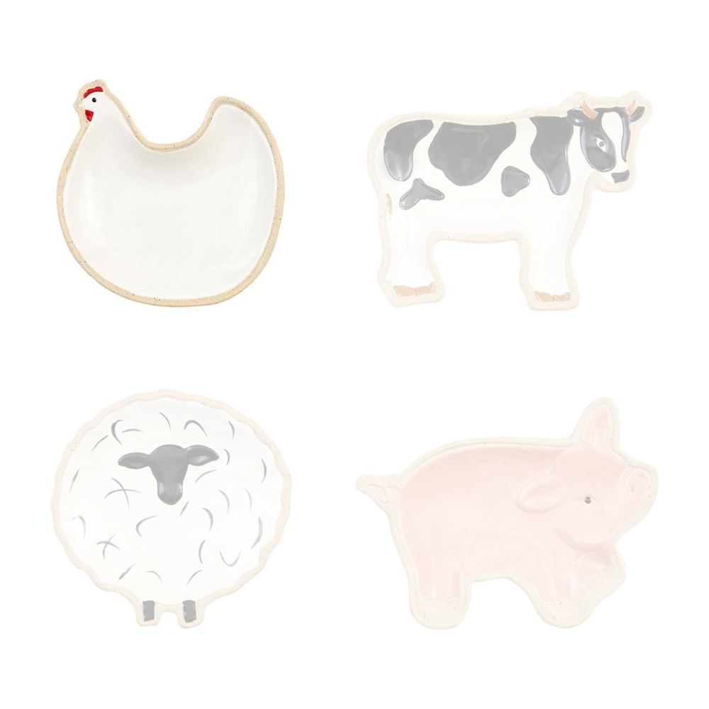 Mud Pie Hand - painted Farm Animal Themed Stoneware Tidbit Dishes