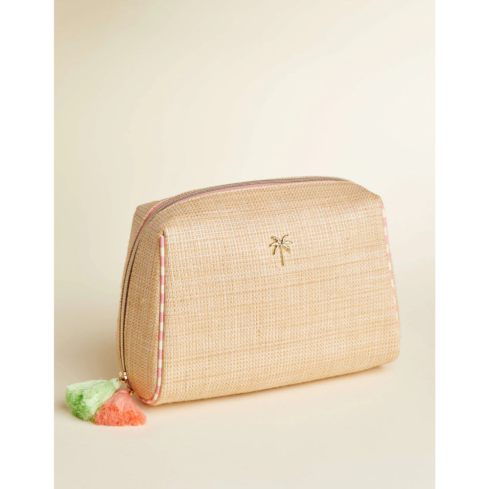 Spartina Palm Tree Boho-style Faux Straw Cosmetic Pouch