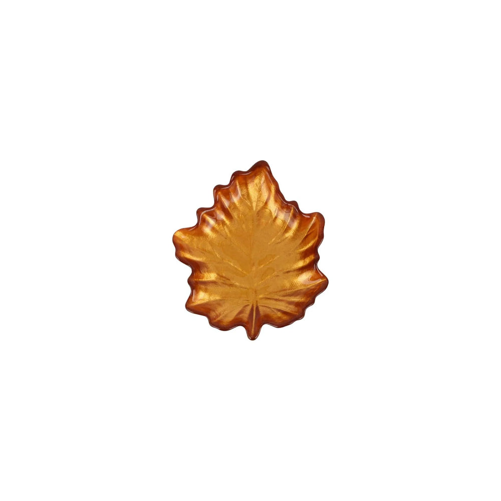 Vietri Autunno Collection Glass Figural Leaf-shaped Canapé Serving Plates