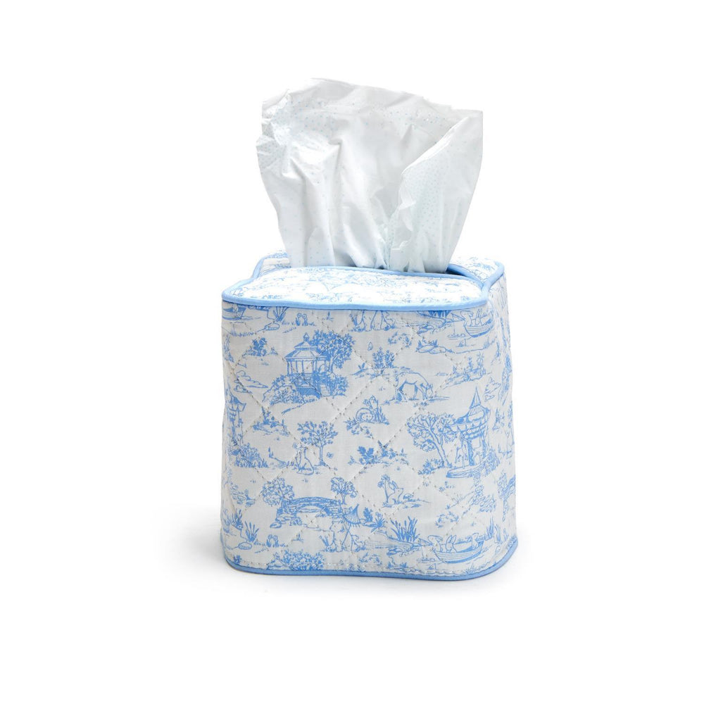 Two's Company Quilted Cotton Tissue Box Cover with Charming Animal Toile Pattern