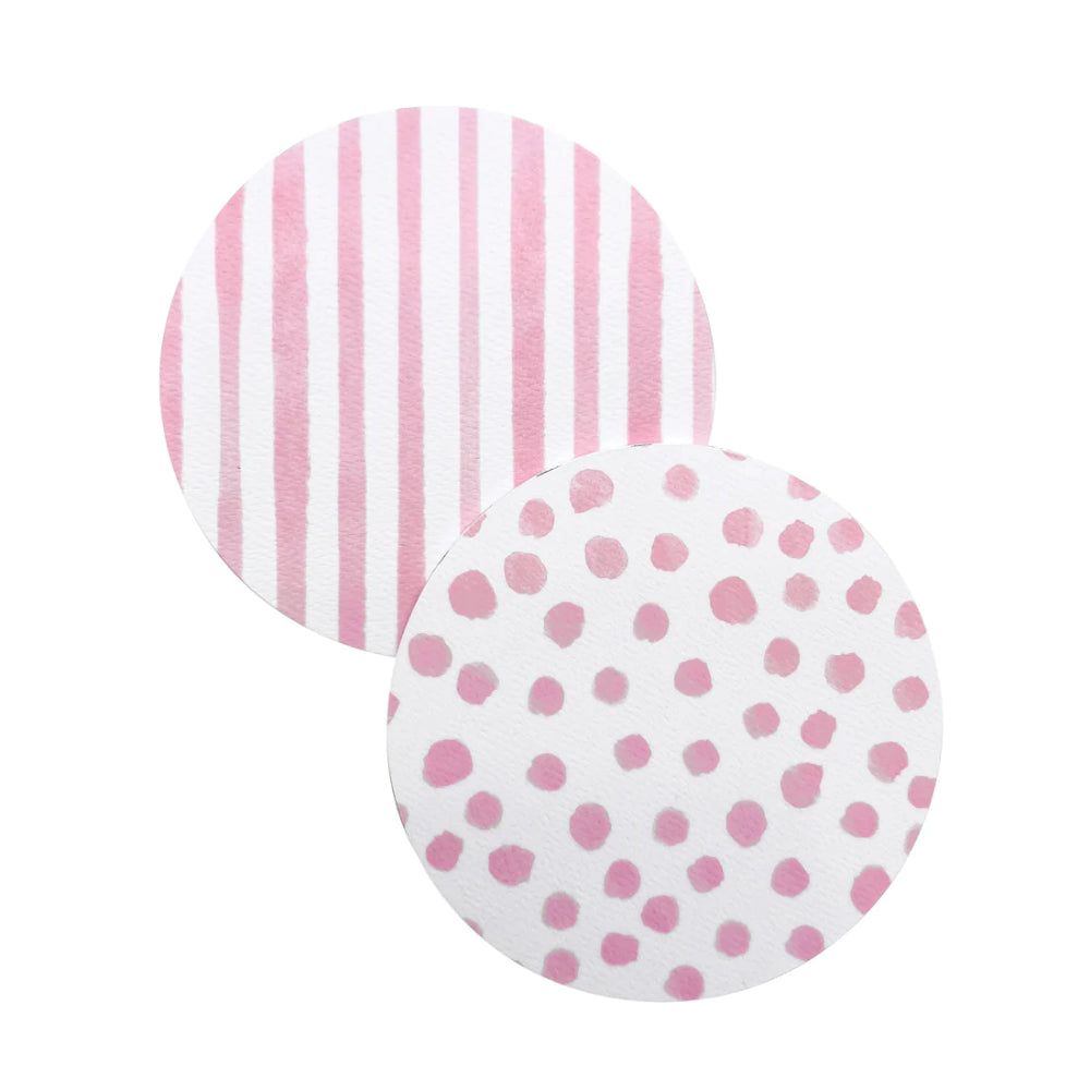 Stylish Mariposa Pink Dotted and Striped Beaded Coaster Set for Table Decor