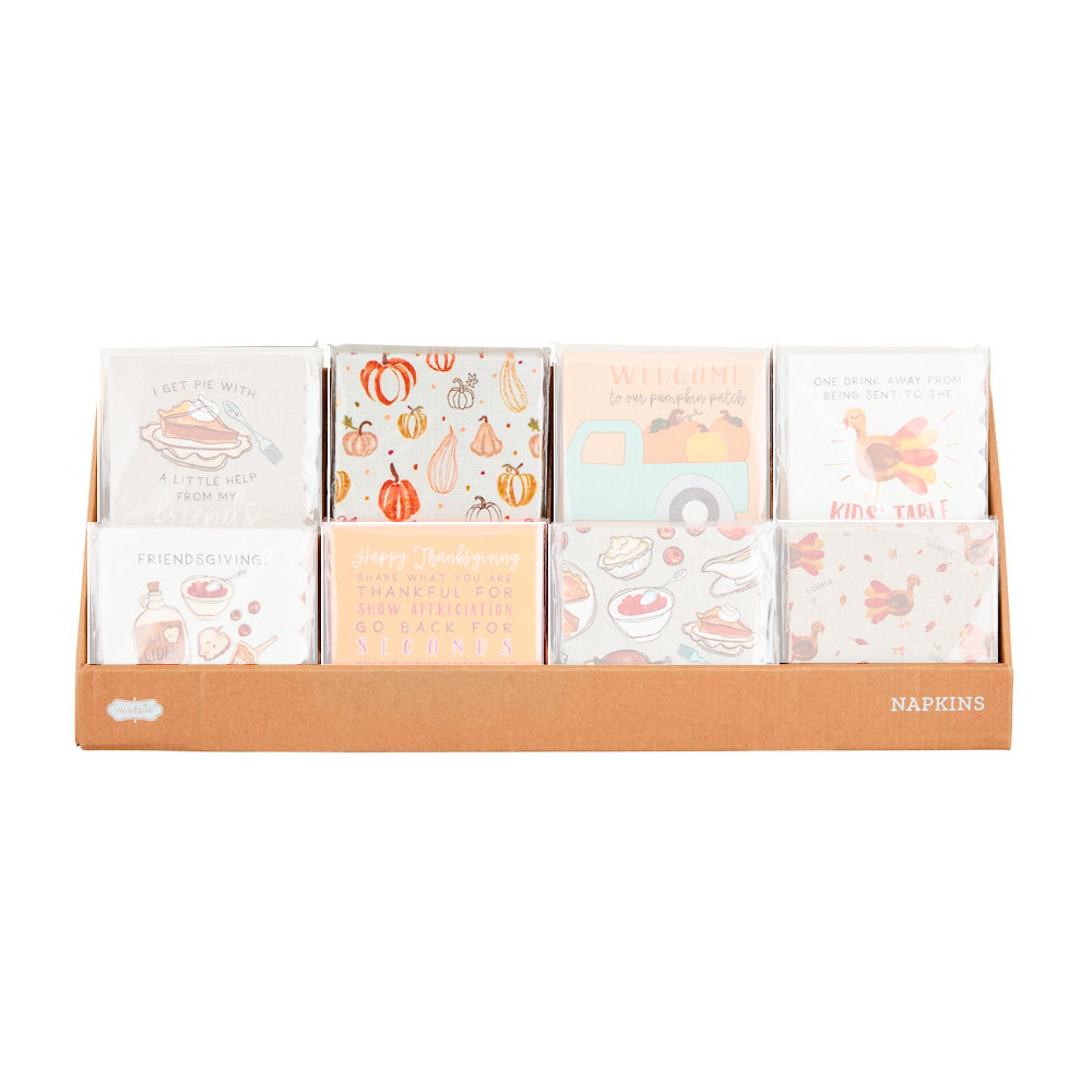 Thanksgiving-themed Mud Pie Paper Cocktail Napkin Set with 8 Styles