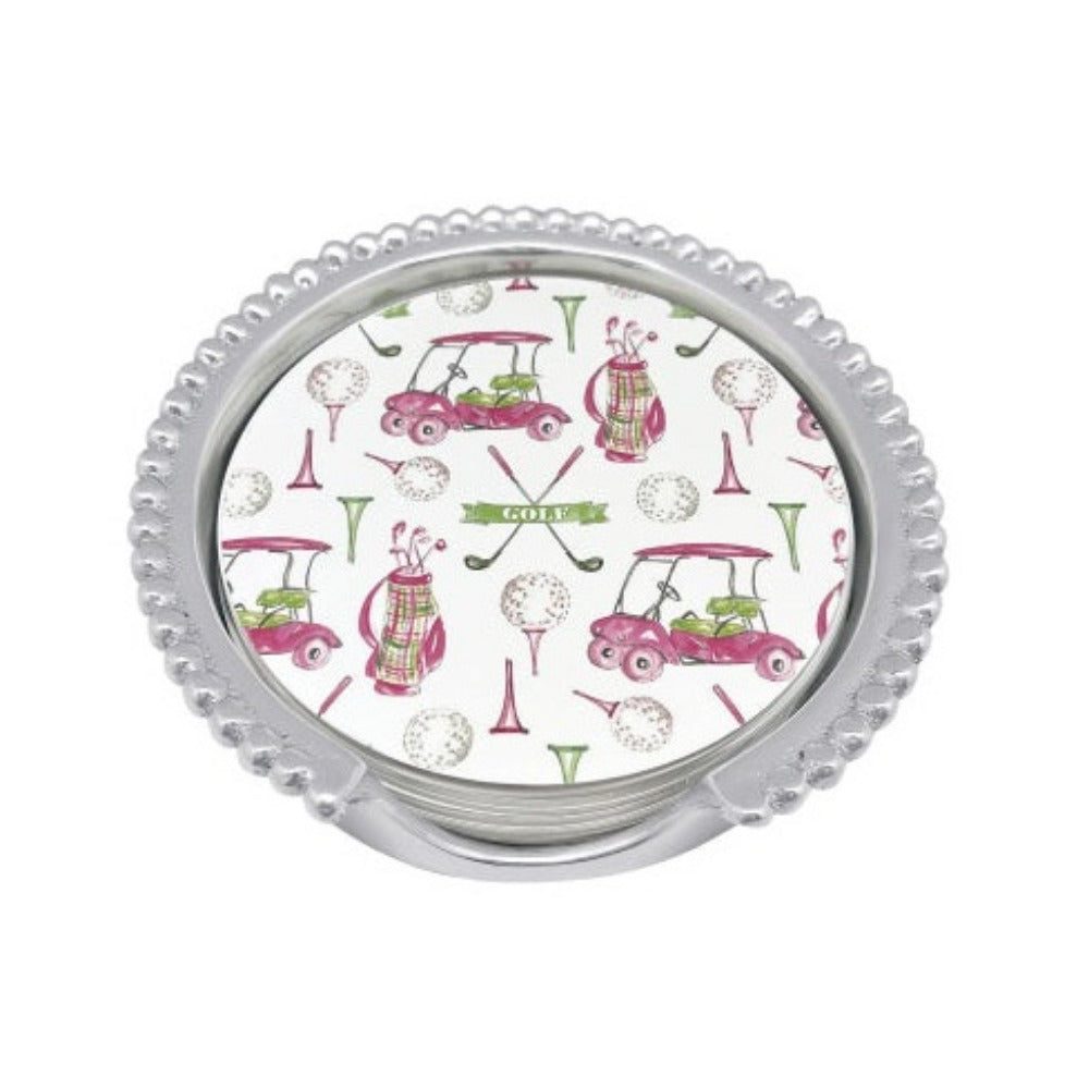 Stylish Mariposa Ladies' Golf-themed Beaded Coaster Set