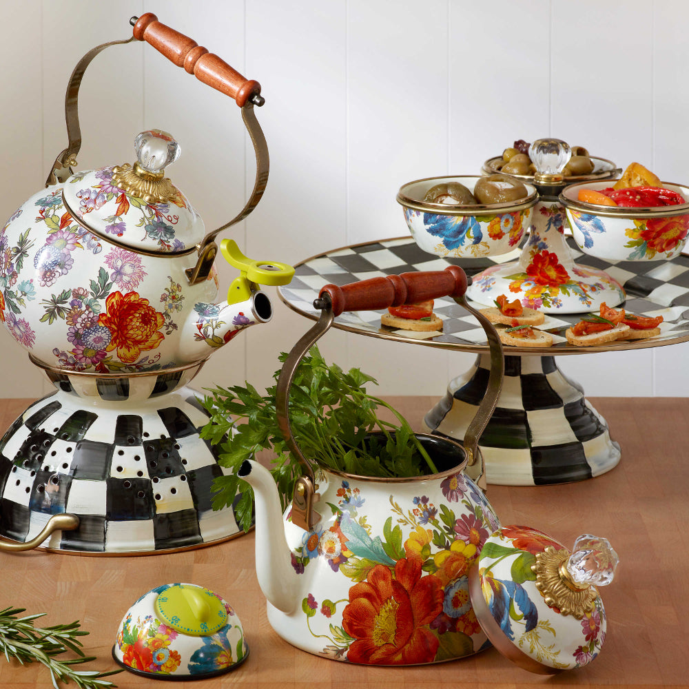 MacKenzie-Childs Hand - Decorated Floral Whistling 2 - Qt Tea Kettle