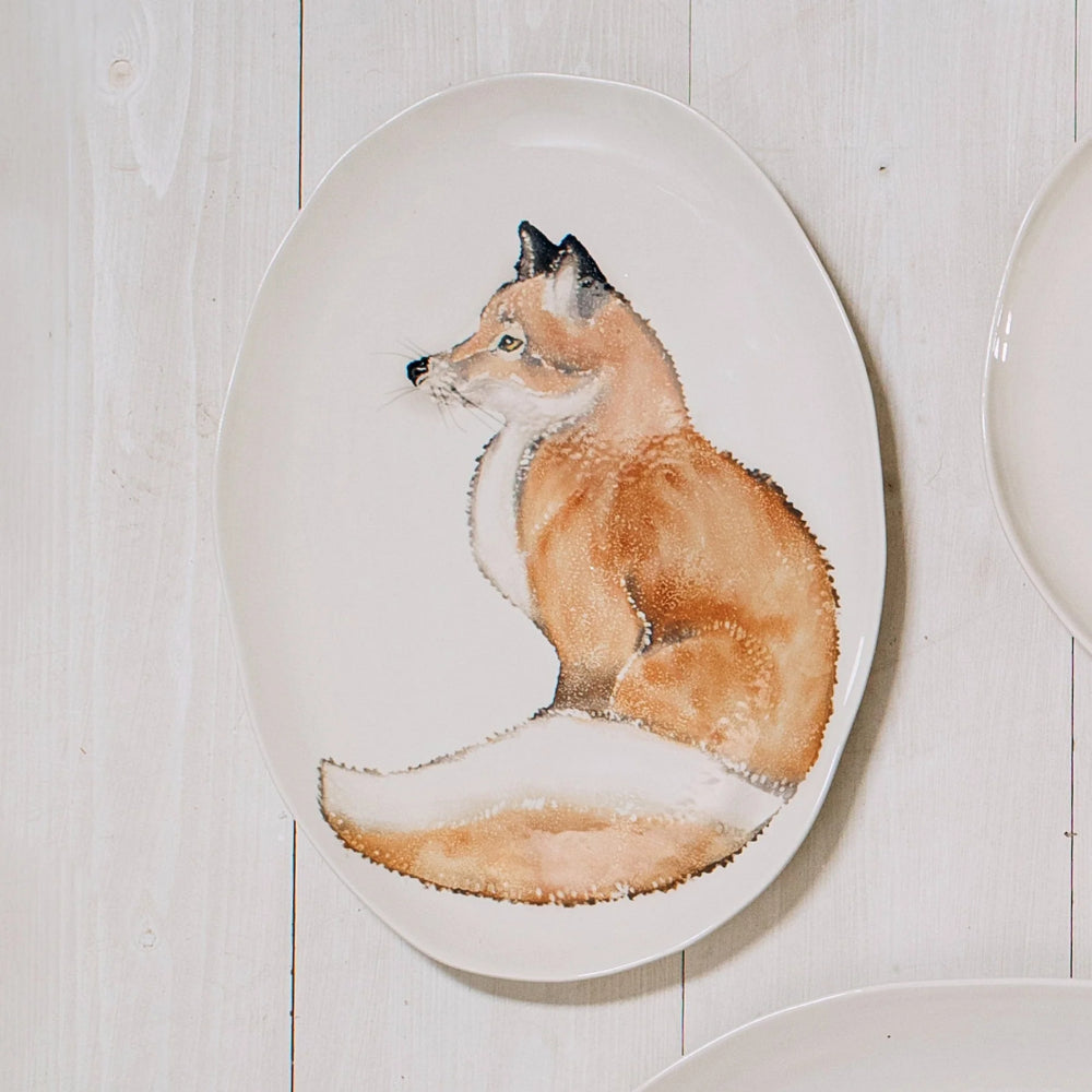 Vietri Medium Oval Cacciatore Fox Serving Platter
