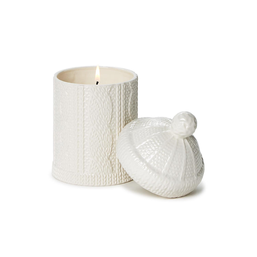 Two's Company Cable Knit Patterned Lidded Filled Scented Candle with Fraser Fir Fragrance in Elegant Gift Box