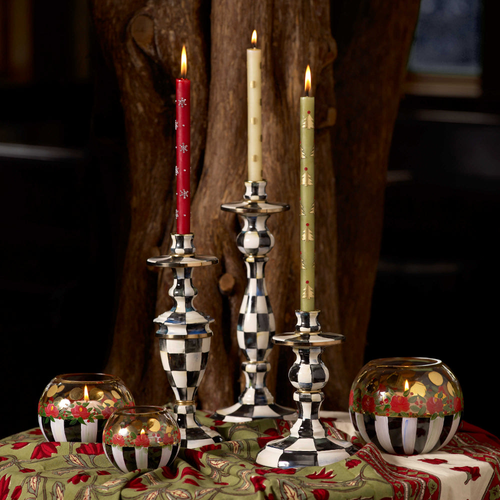 MacKenzie-Childs Hand-Painted Enamel Courtly Check Candlestick Set