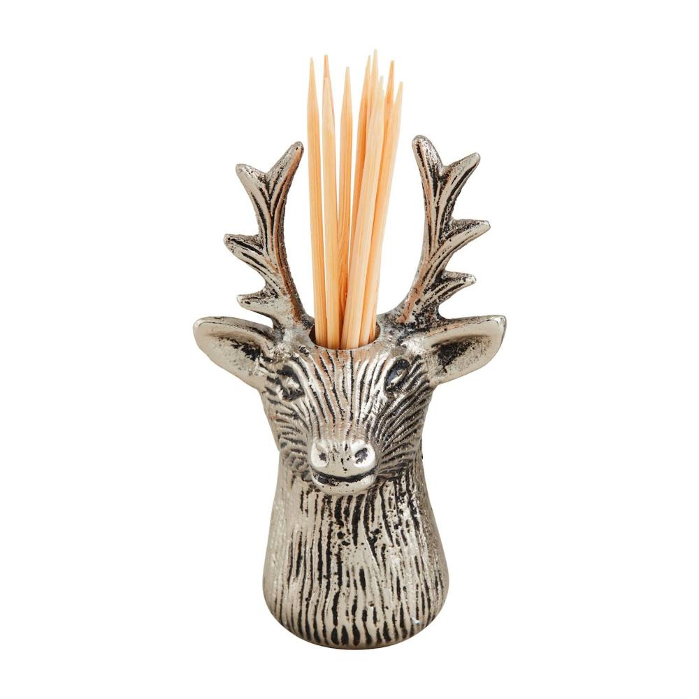 Cast Aluminum Mud Pie Deer-shaped Toothpick Holder with 12 Wooden Toothpicks