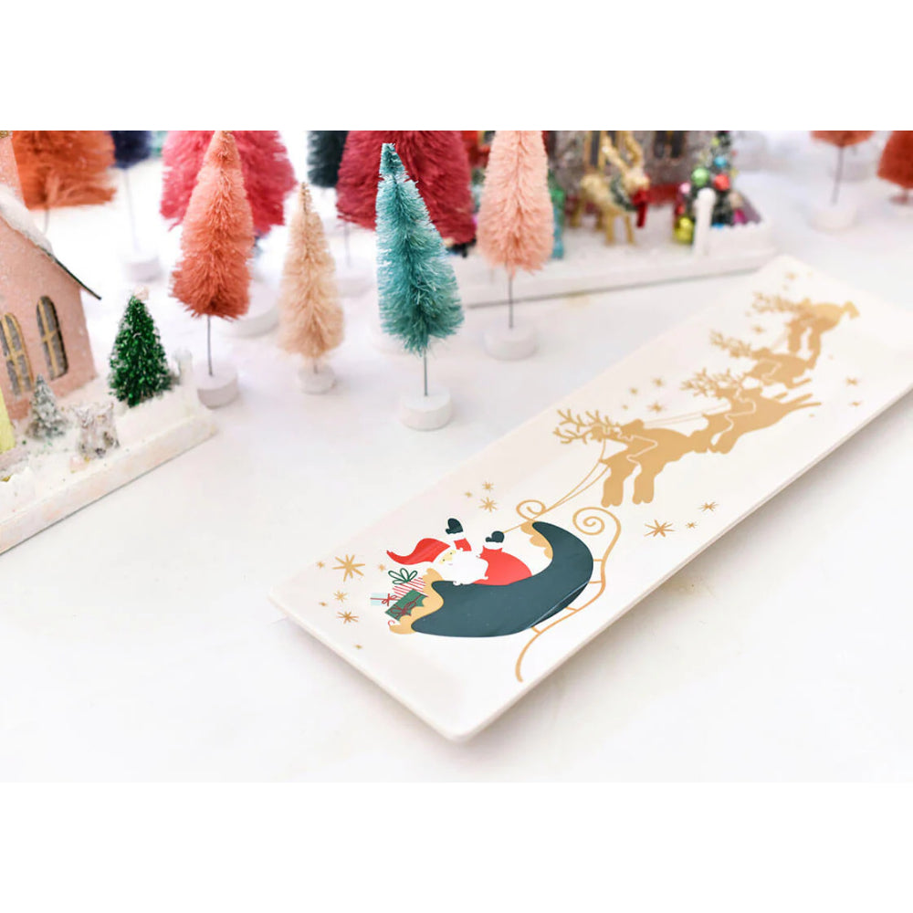 Vintage Christmas-Themed Ceramic Serving Tray with Coton Colors of Santa and Reindeer