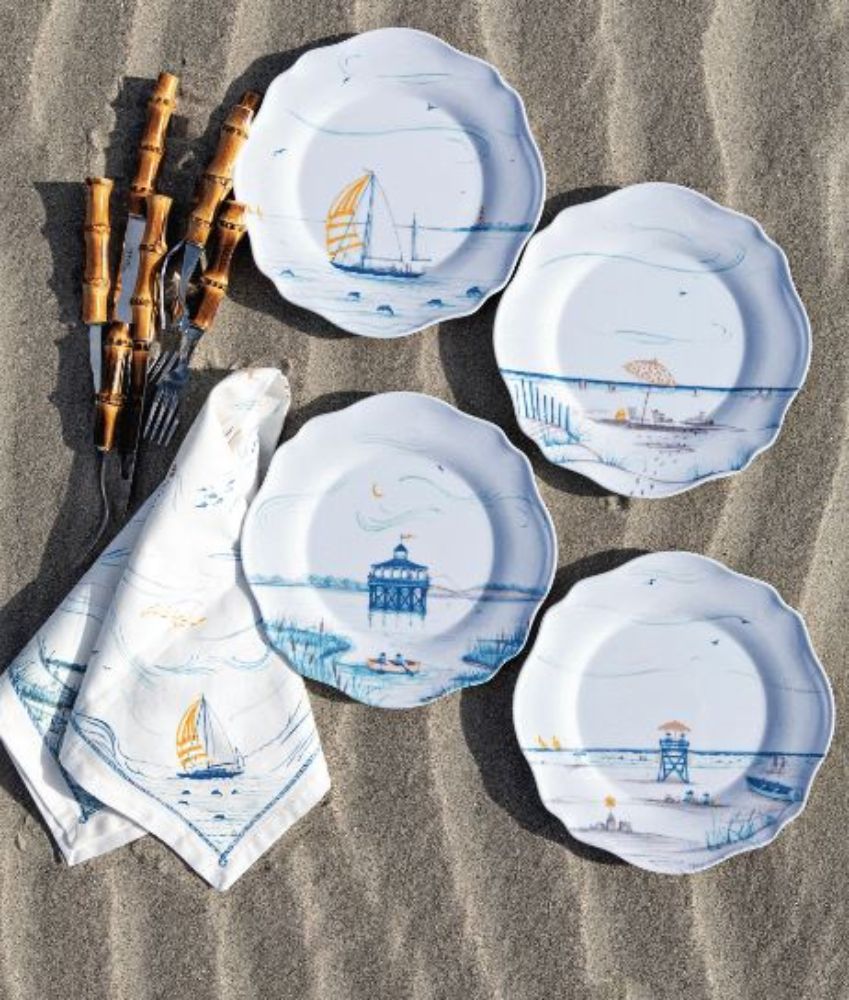 Juliska Country Estate Seaside Collection Melamine Dessert and Salad Plate Set - Four Piece Set with Distinct Styles