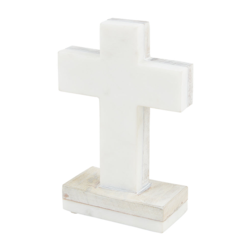 Decorative Standing Cross Crafted from Marble and Mango Wood by Mud Pie