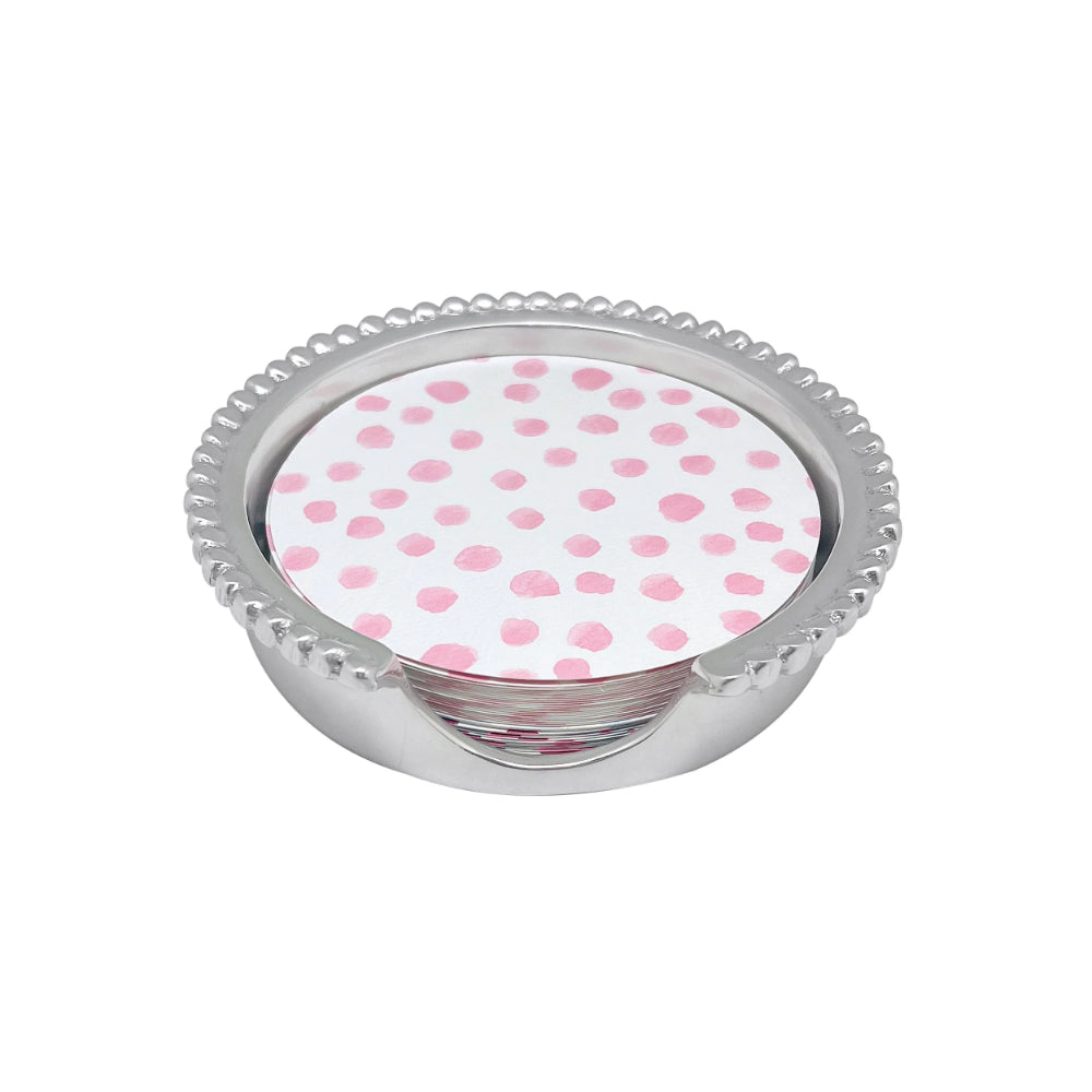 Stylish Mariposa Pink Dotted and Striped Beaded Coaster Set for Table Decor