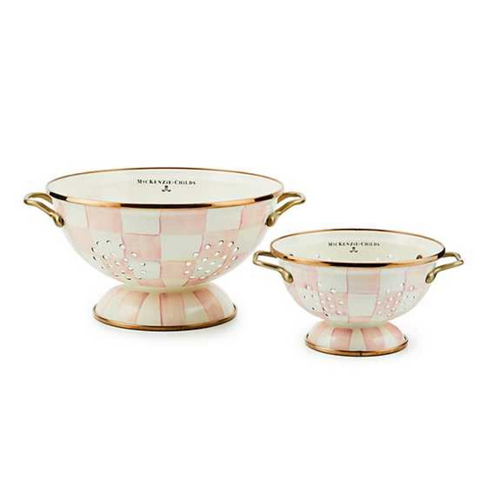 MacKenzie-Childs Colorful Rosy Check Pattern Enamel Kitchen Colander for Cooking