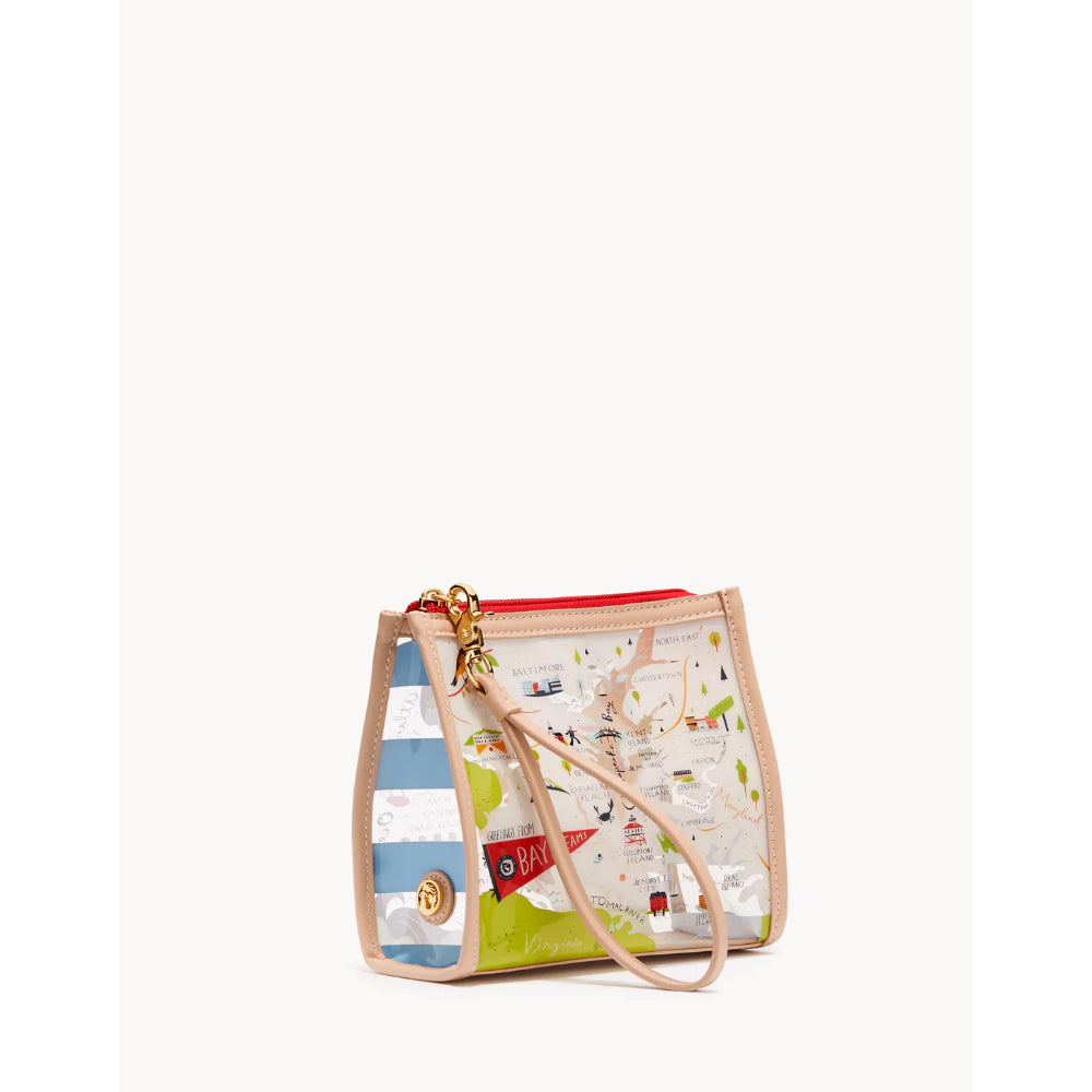Spartina Bay Dreams Transparent Beach Wristlet with Colorful Map Patterns