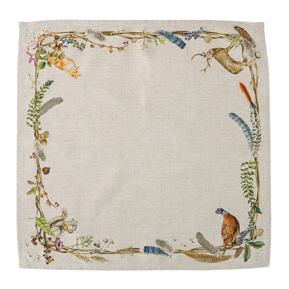 Juliska Linen Forest Walk Dinner Napkin Featuring Animals