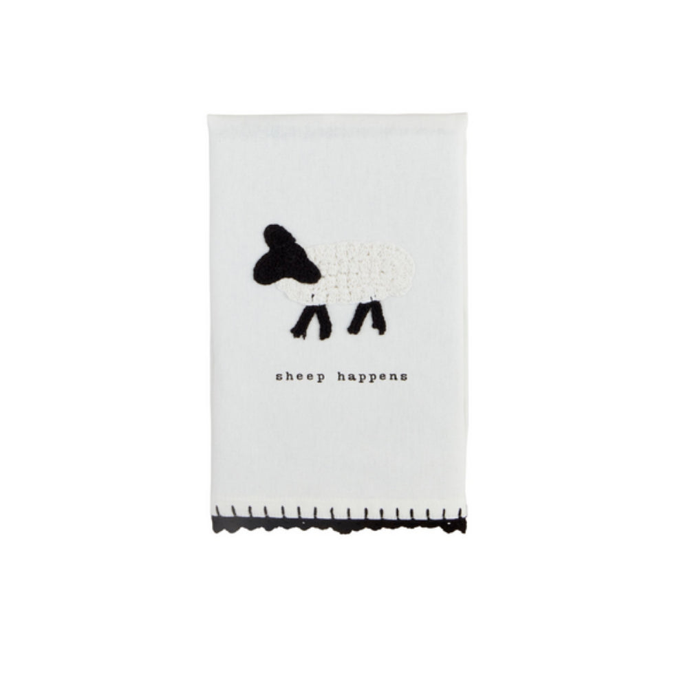 Mud Pie Handmade Crochet Farm Animal Decorative Chambray Hand Towel for Kitchen and Bathroom