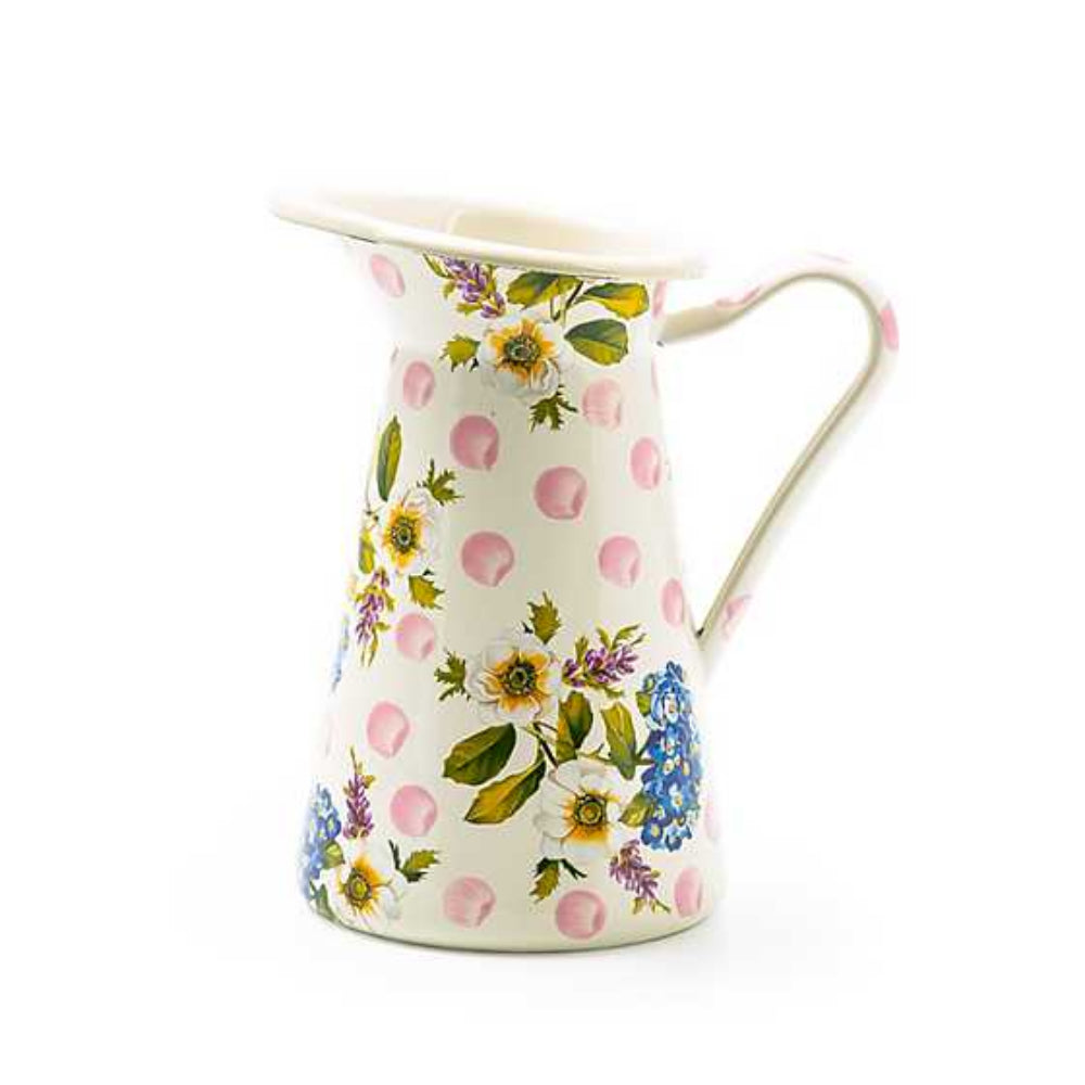 MacKenzie-Childs Medium-Sized Practical Pink Wildflowers Enamel Pitcher for Beverages