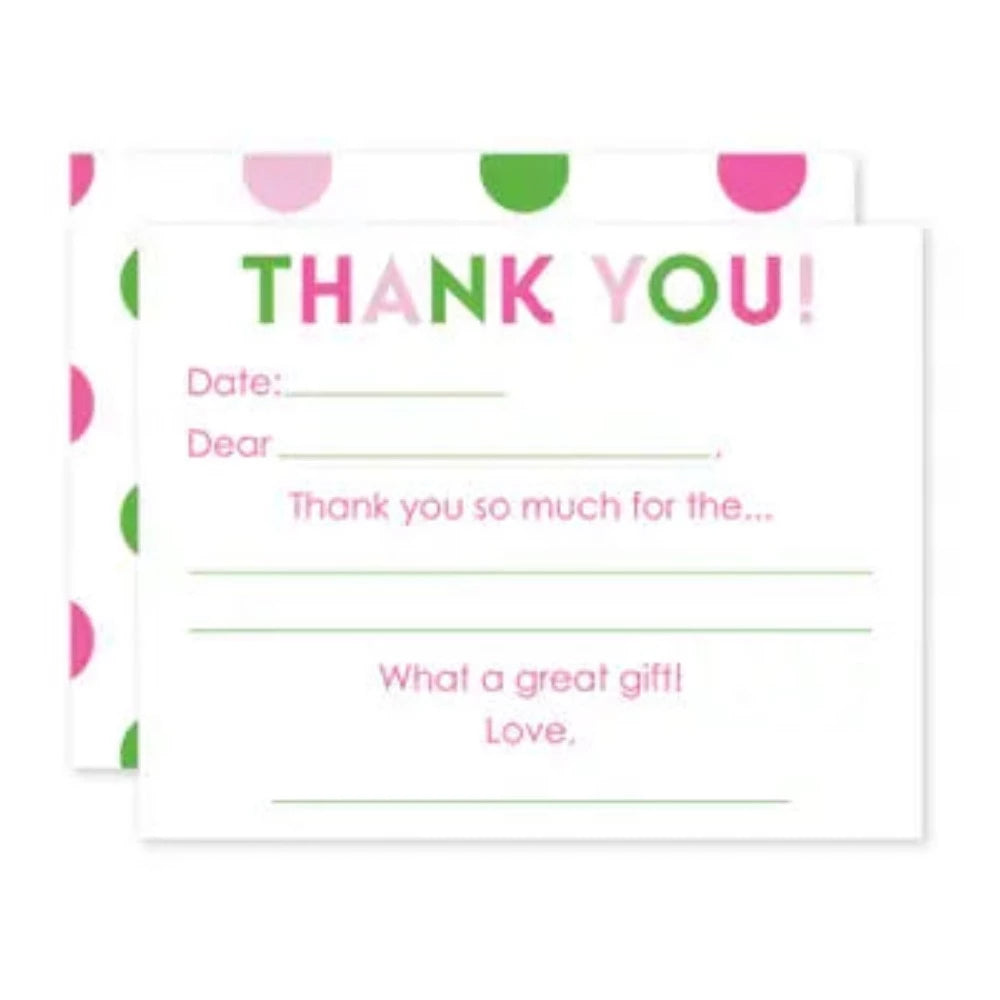 Donovan Designs Pink Colored Fill-In Thank You Note Cards Set for Kids