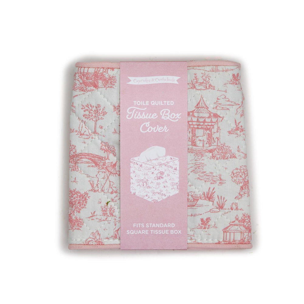 Two's Company Quilted Cotton Tissue Box Cover with Charming Animal Toile Pattern