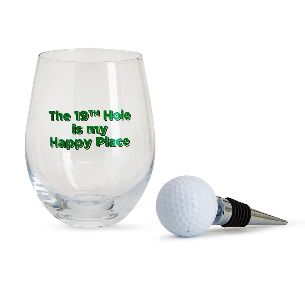 16 oz Stemless Golf-themed Wine Glass with Golf Ball Stopper
