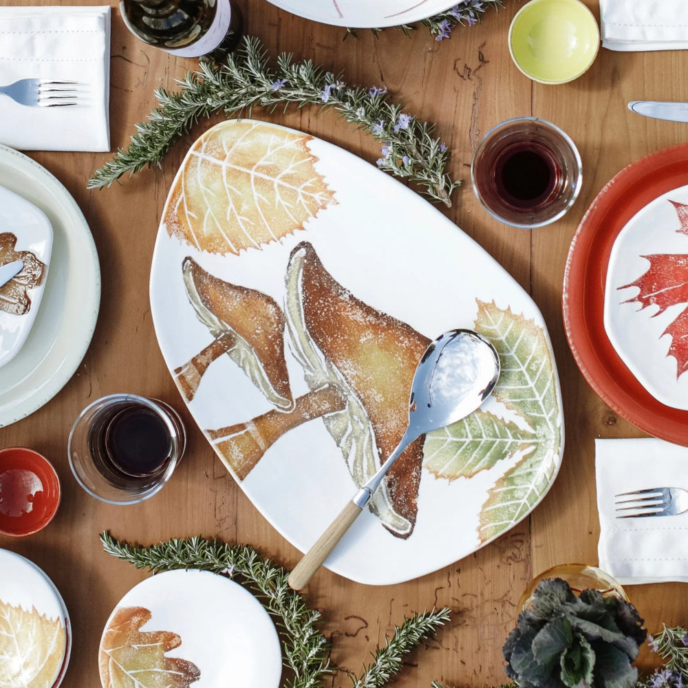 Vietri Autumn Mushroom-themed Oblong Oval Serving Platter