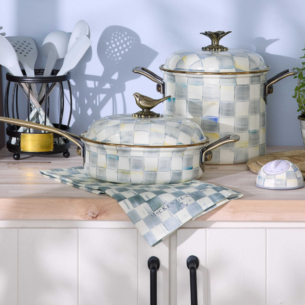 MacKenzie-Childs 100% Cotton Courtly, Sterling & Rosy Check Dish Towels