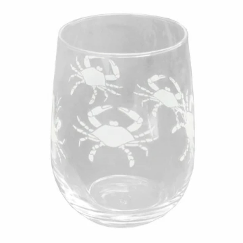 17oz Tempered Blue Crab Design Stemless Wine Glass